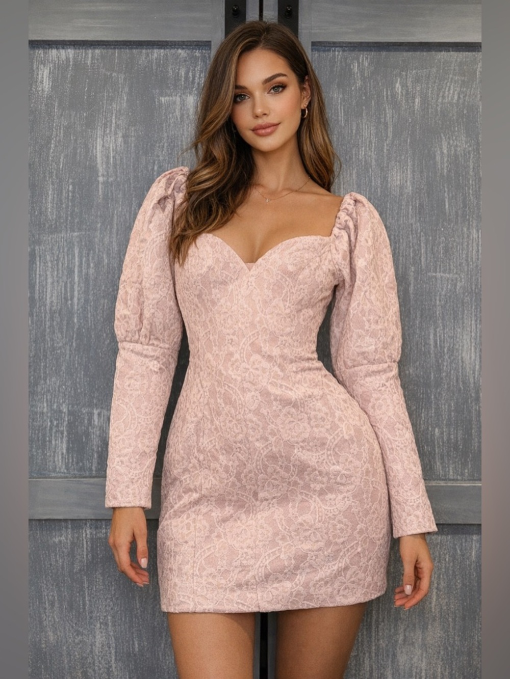naked wardrobe Blush Pink Lace Mini Dress